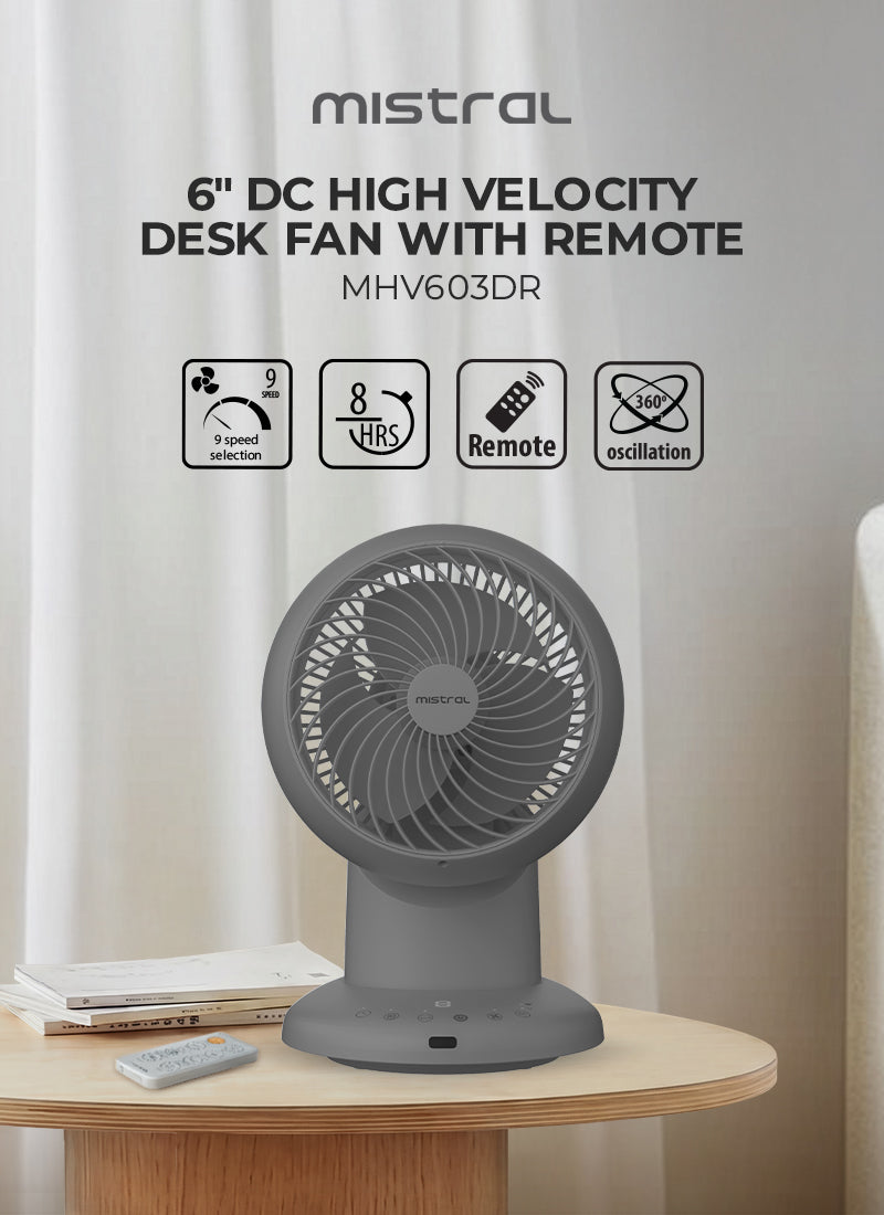 6" DC High Velocity Desk Fan With Remote
