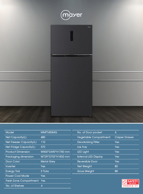 480L 2-Door Frost Free Top Mount Freezer Fridge Specification