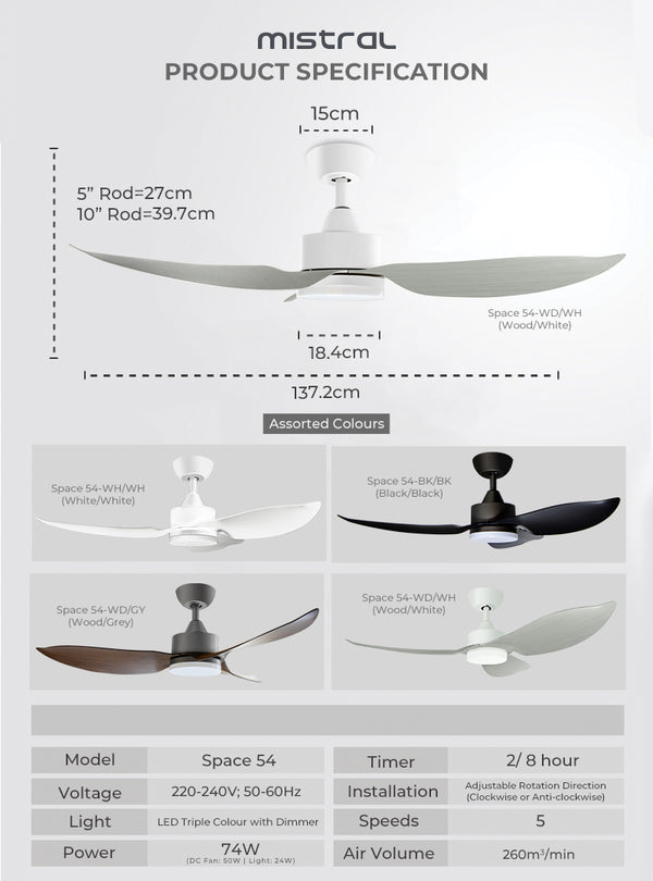 54” Ceiling Fan Specification