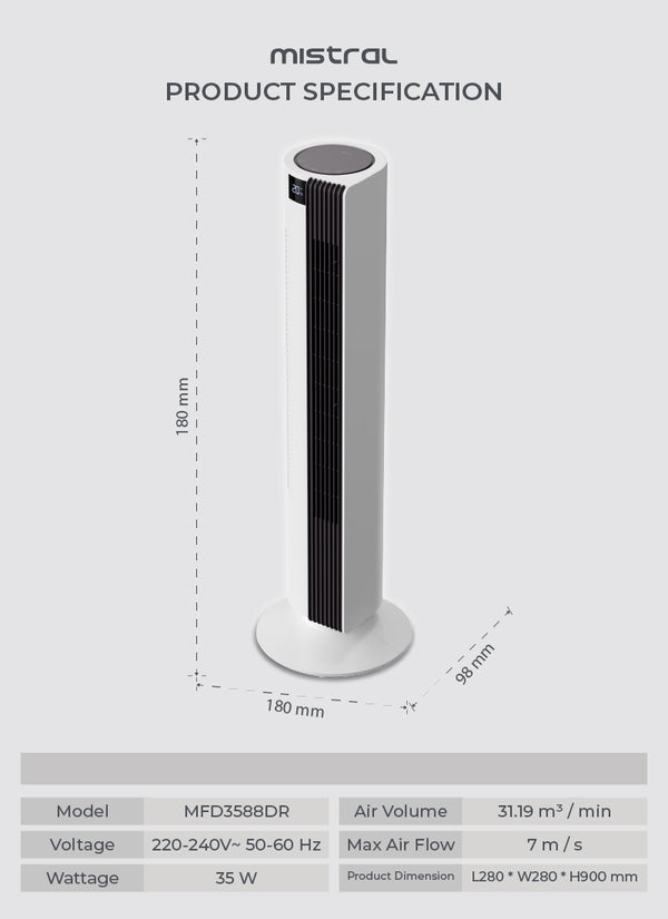 35" DC Tower Fan With Remote Control Specification