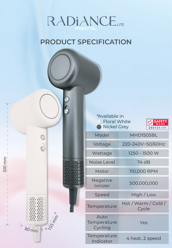 Radiance Lite - BLDC Compact High Velocity Hair Dryer Specification