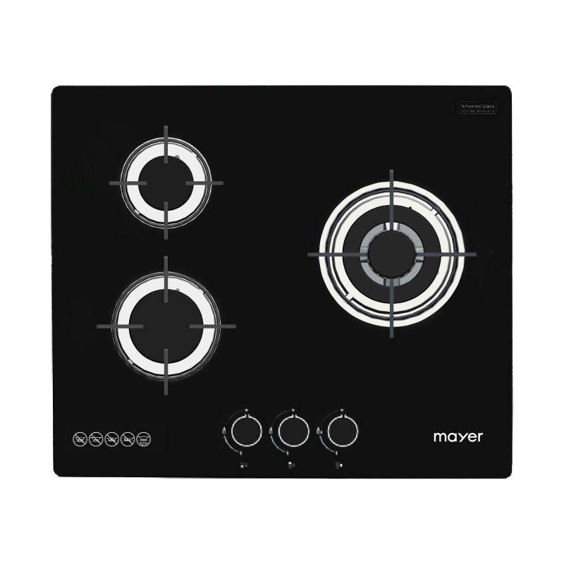 60cm 3 Burner Glass Gas Hob Mayer Singapore