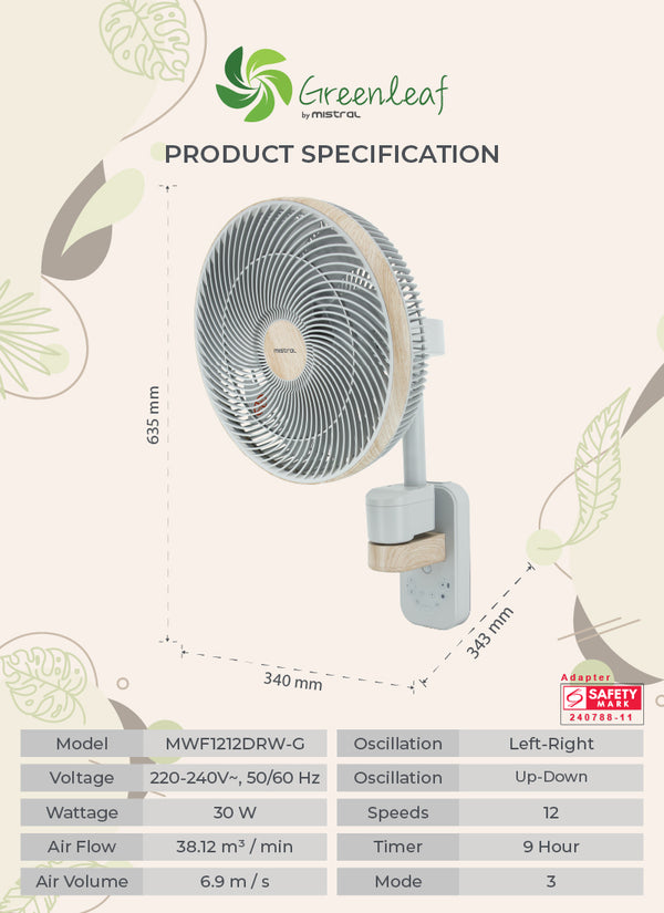 12” DC High Velocity Wall Fan with WIFI & Remote Specification