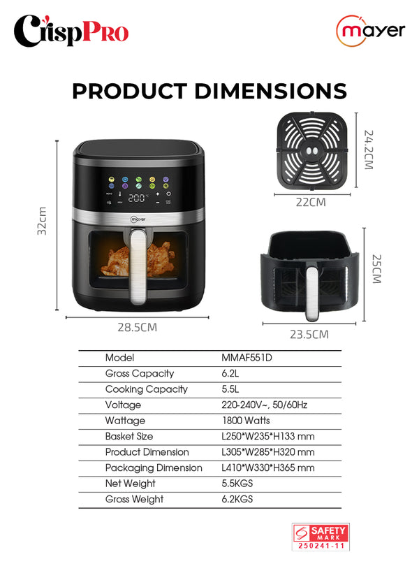 CrispPRO 5.5L Digital Air Fryer Specification