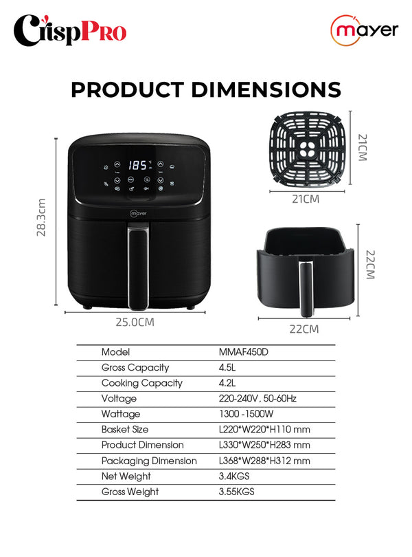 CrispPRO 4.5L Digital Air Fryer Specification