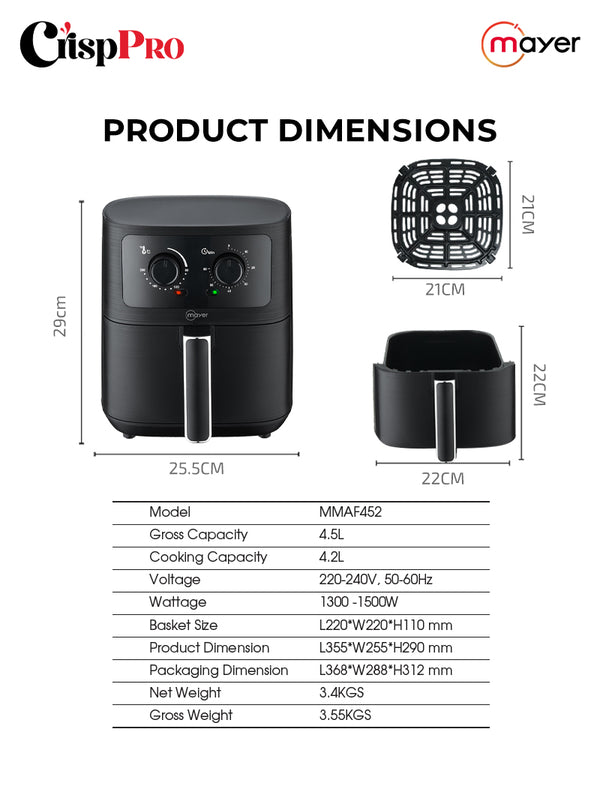 CrispPRO 4.5L Air Fryer Specification