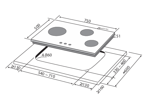 75cm 3 Burner Glass Gas Hob Specification