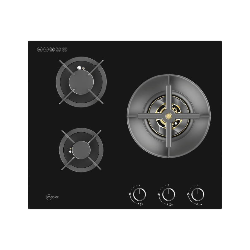 60cm 3 Zone Glass Gas Hob