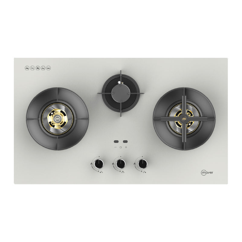 88cm 3 Zone Glass Gas Hob