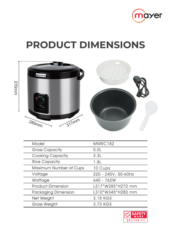 1.8L Rice Cooker Specification