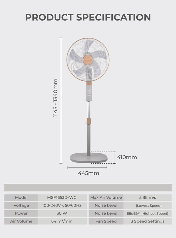 16” DC Stand Fan Specification