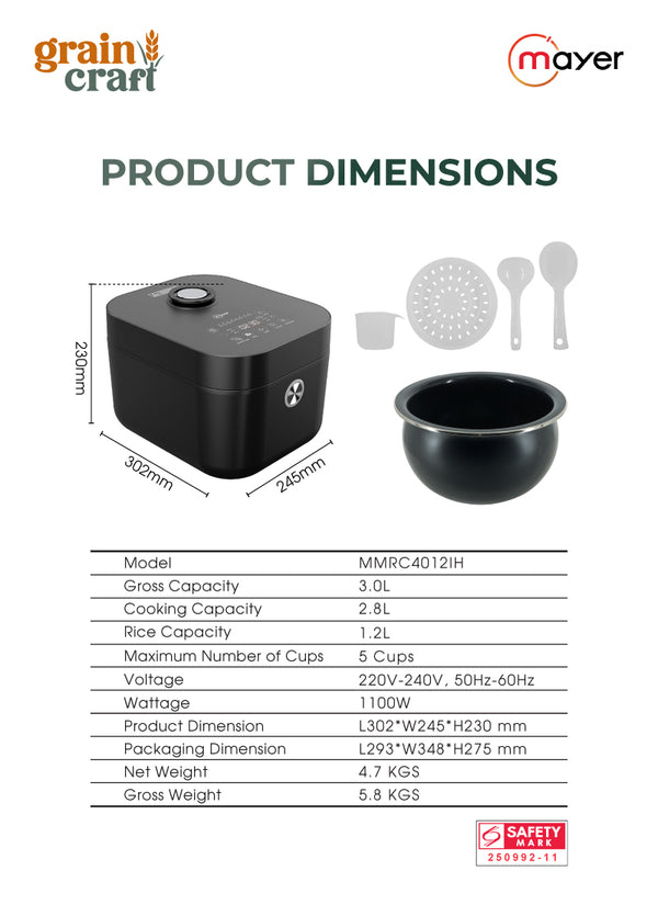 1.2L IH Fuzzy Logic Rice Cooker Specification