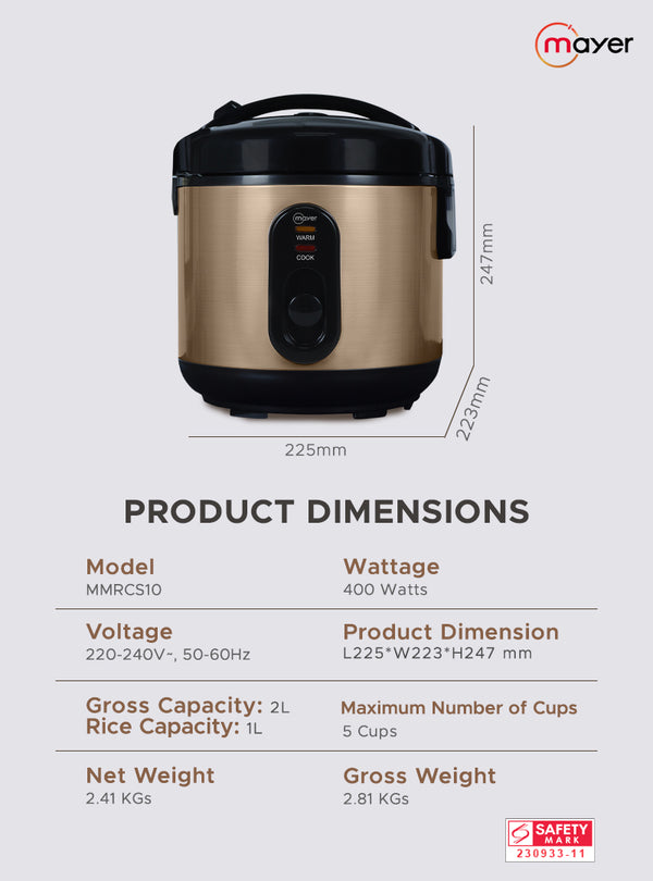1L Rice Cooker with Stainless Steel Pot Specification