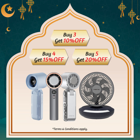 [Raya Special] AirZee Max- High Speed Turbo Foldable USB Fan with Cooling Conductor Metallic Silver White / Metallic Baby Blue