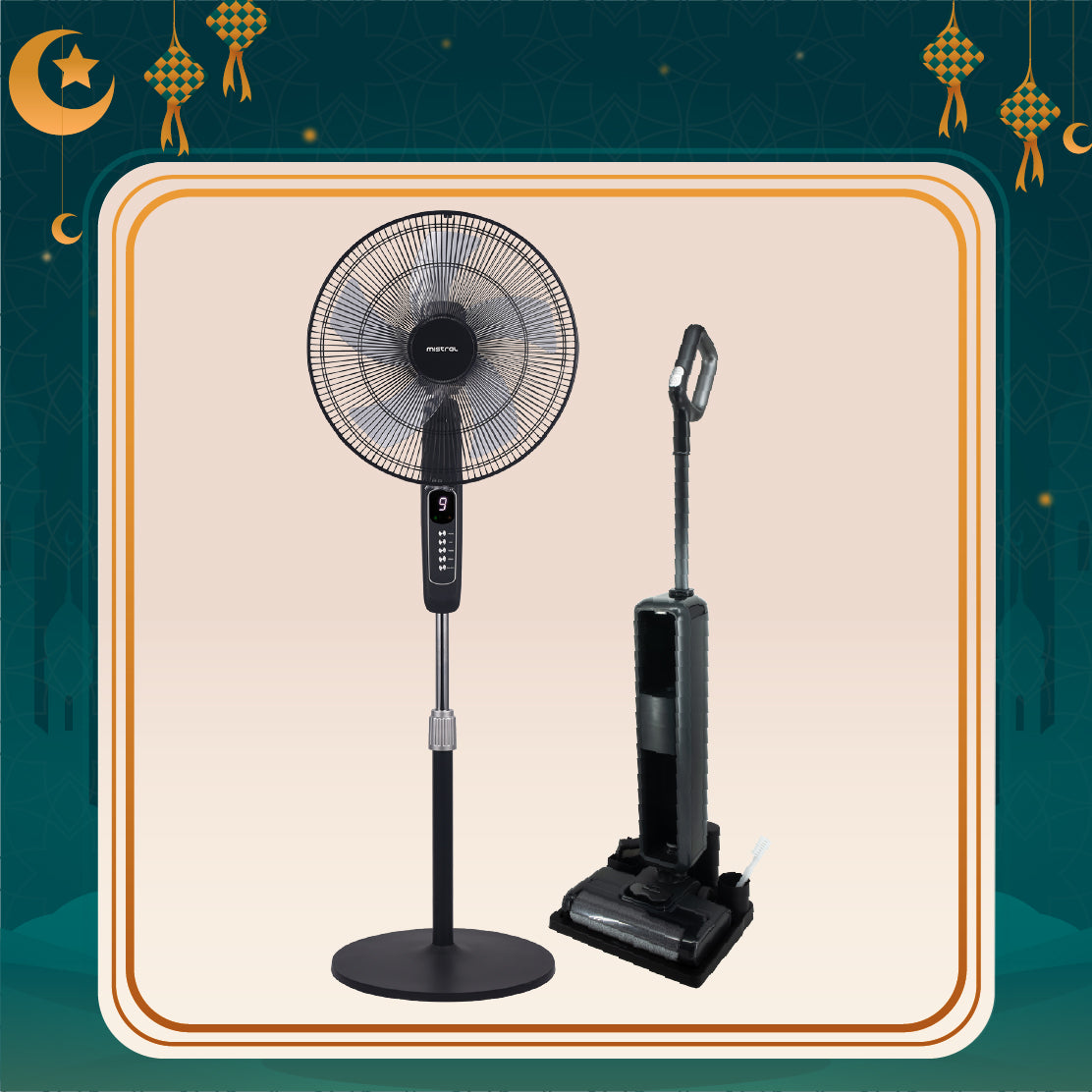 [Raya Bundle] Handheld 16" DC Stand Fan with Remote + Cordless Floor Washer Vacuum Cleaner with Self-cleaning