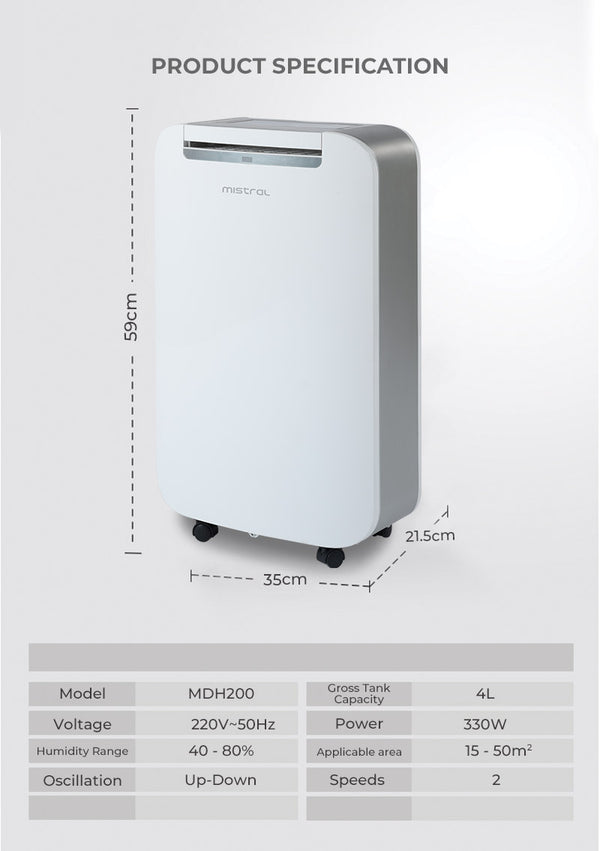20L Dehumidifier with Ionizer & UV Specification