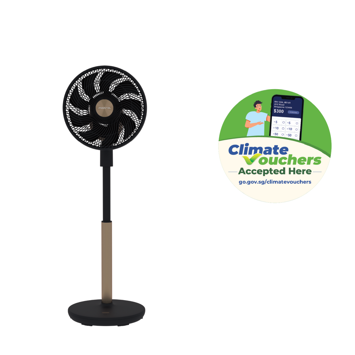 [Climate Voucher] Summer Breeze 12" DC High Velocity Stand Fan with Wi-Fi & Remote Mid-night Blue / Peach Créme / Sky Blue
