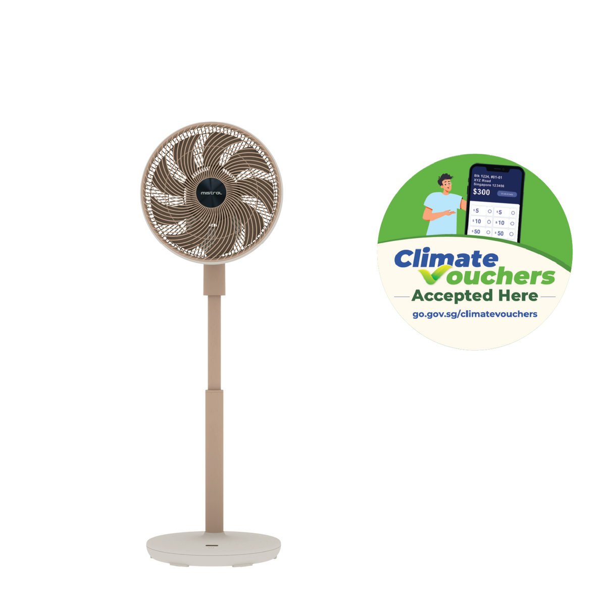 [Climate Voucher] Summer Breeze 12" DC High Velocity Stand Fan with Wi-Fi & Remote Mid-night Blue / Peach Créme / Sky Blue