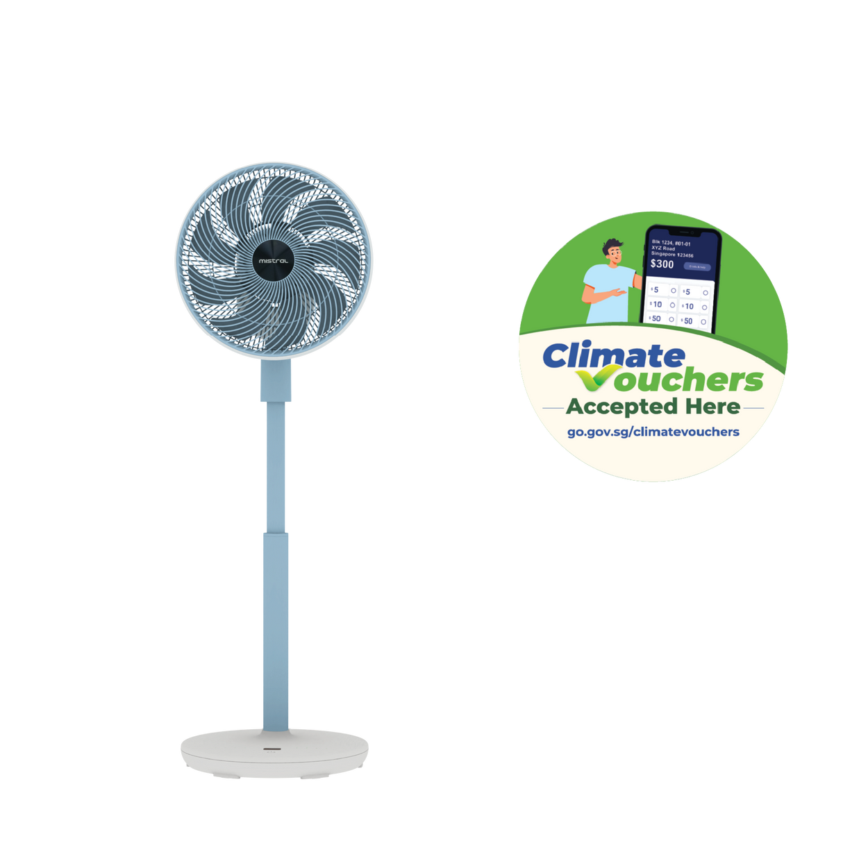 [Climate Voucher] Summer Breeze 12" DC High Velocity Stand Fan with Wi-Fi & Remote Mid-night Blue / Peach Créme / Sky Blue