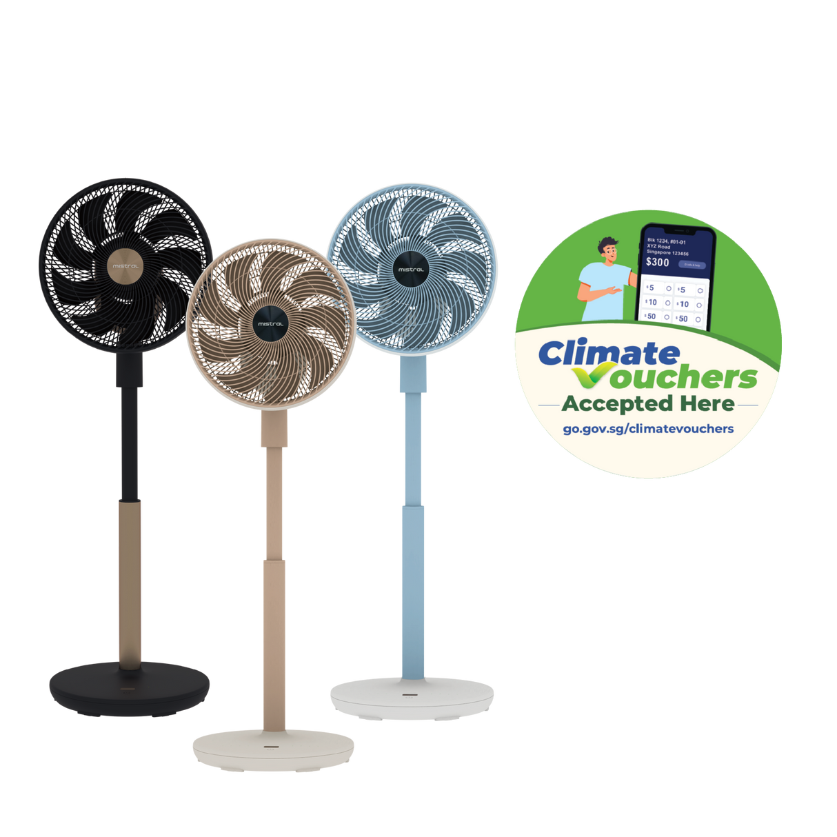 [Climate Voucher] Summer Breeze 12" DC High Velocity Stand Fan with Wi-Fi & Remote Mid-night Blue / Peach Créme / Sky Blue