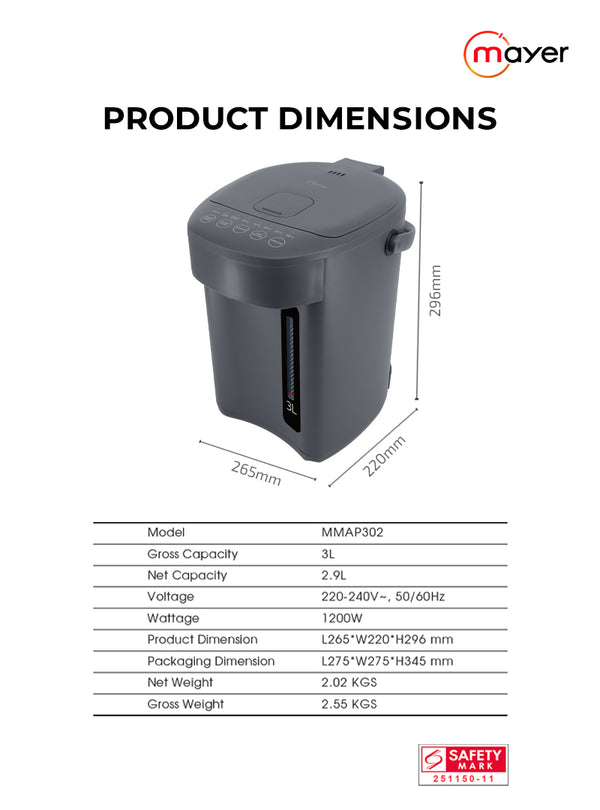 3L Digital Air Pot Specification