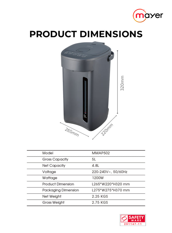 5L Digital Air Pot Specification