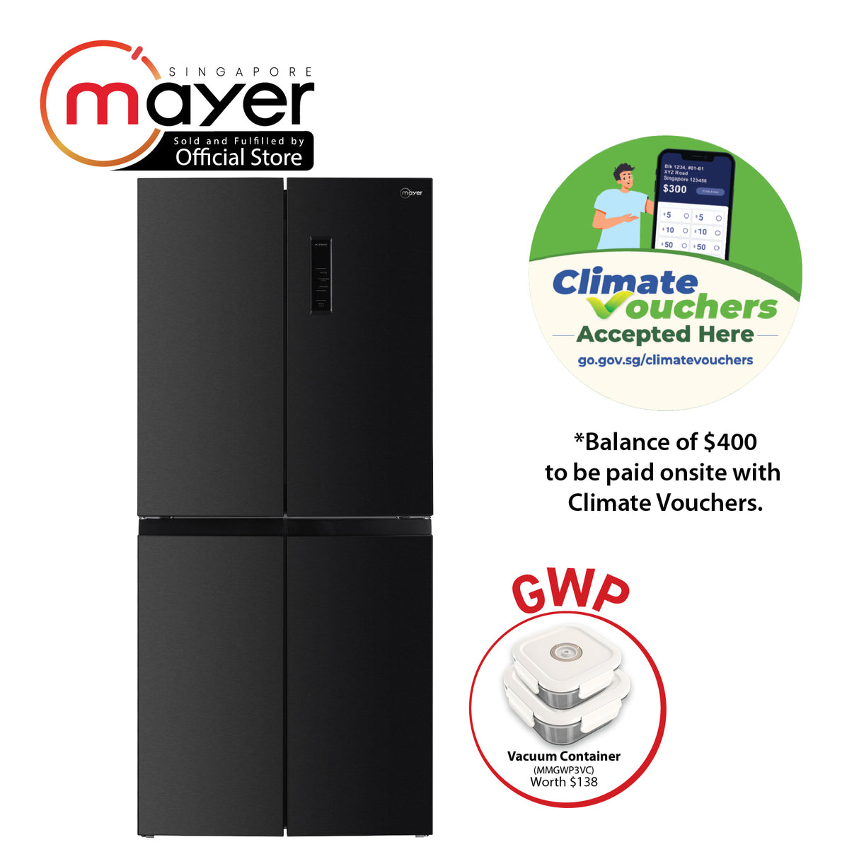 [Climate Voucher] 466L Multi-Door Frost Bottom Freezer Fridge