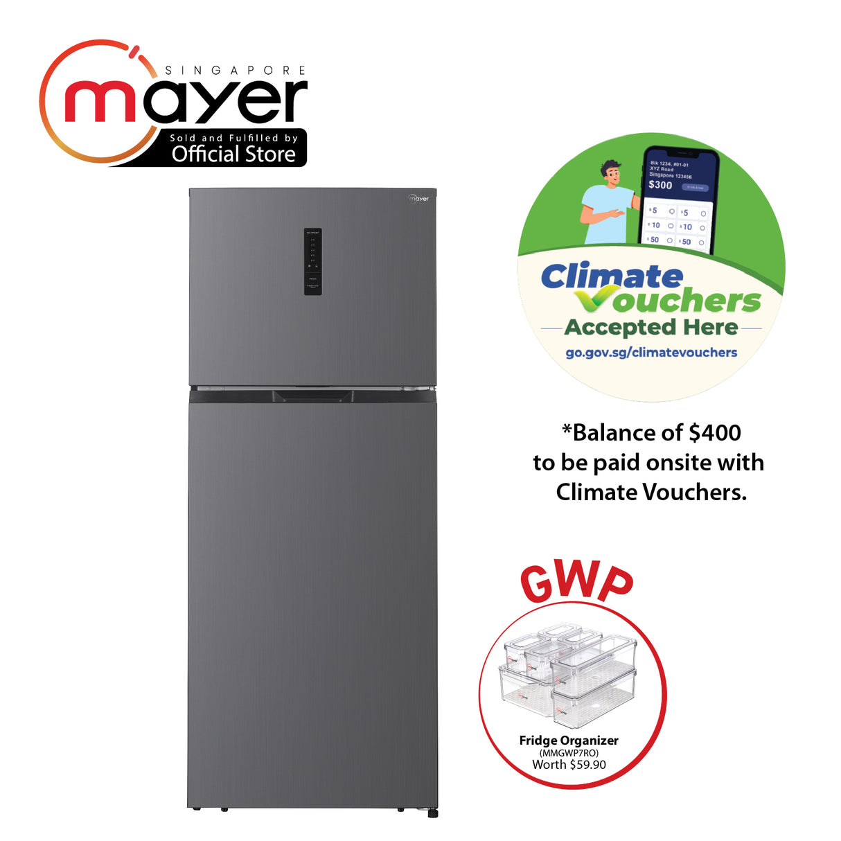 [Climate Voucher] 415L 2-Door Frost Free Top Mount Freezer Fridge