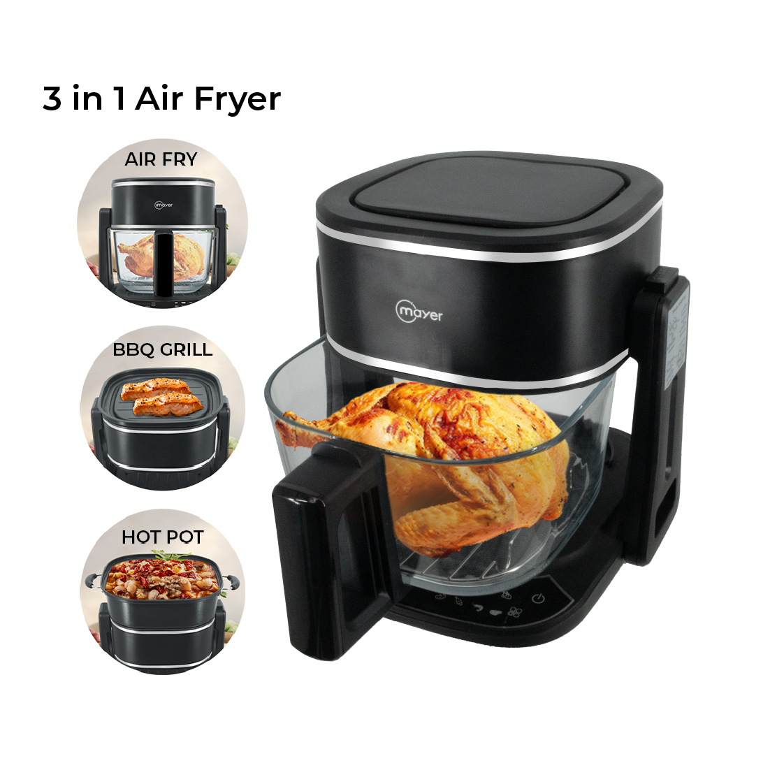 4.5L 3-in-1 Glass Air Fryer with Grill