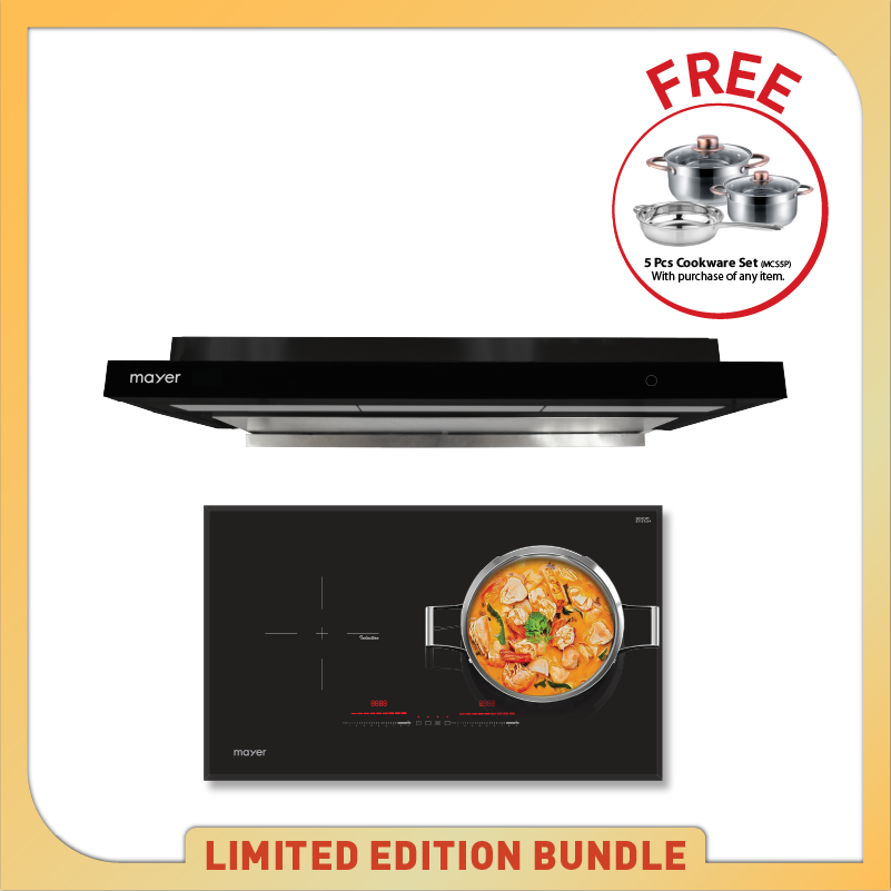 75cm 2 Zone Induction Hob with Slider + Semi-integrated Hood with Oil Tray (FREE 5-pcs Set Cookware MSC5P)