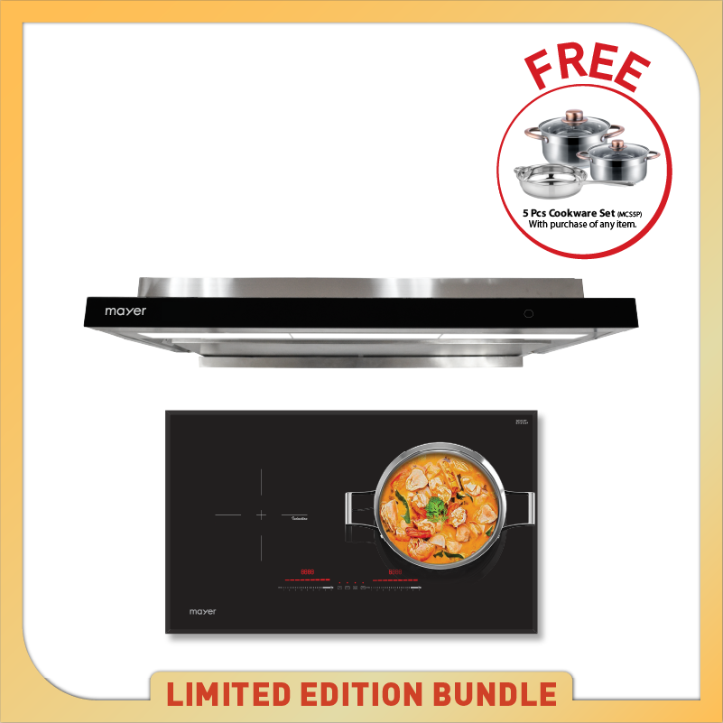 75cm 2 Zone Induction Hob with Slider + Semi-integrated Hood with Oil Tray (FREE 5-pcs Set Cookware MSC5P)