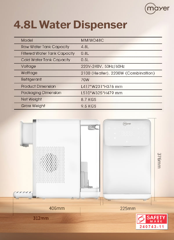 4.8L Instant Hot & Cold Water Dispenser with Filter Specification