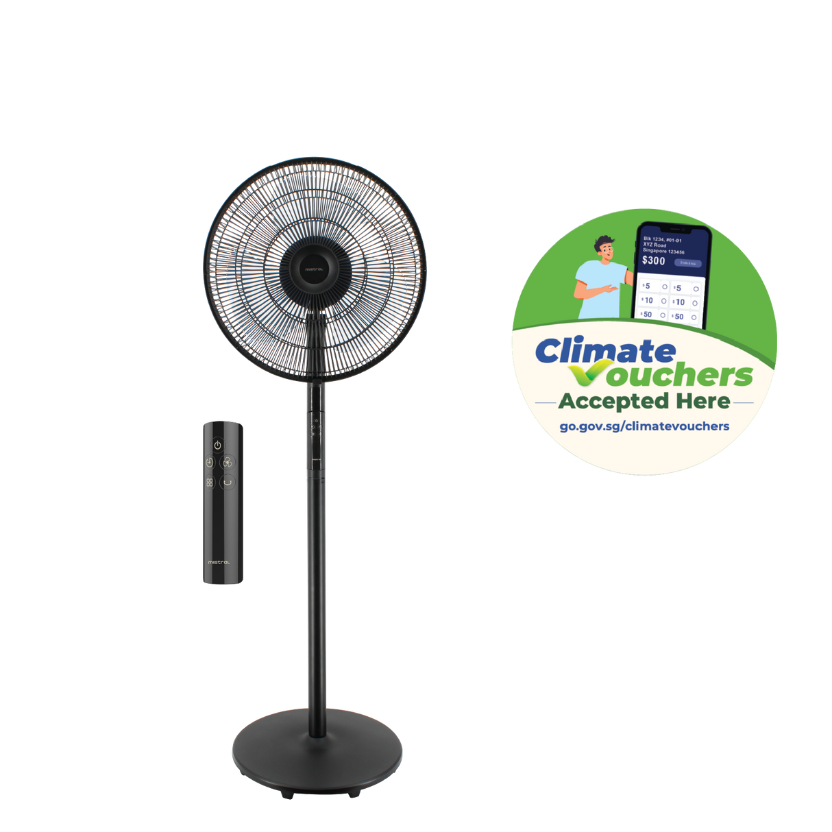 [Climate Voucher] Matt Black Gen 1 - 16" DC Stand Fan with Remote