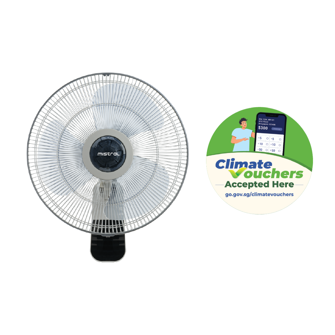 [Climate Voucher] 16" DC Wall Fan with Remote Control Grey