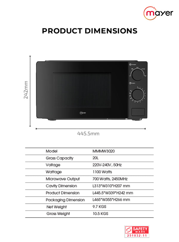 20L Analog Microwave Oven Specification