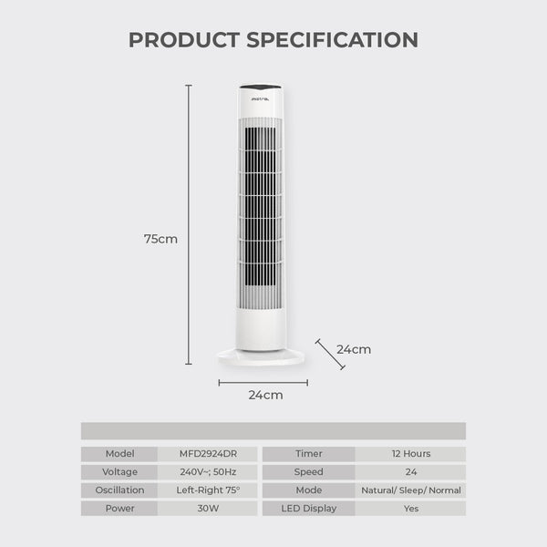  29" DC Tower Fan with Remote Specification