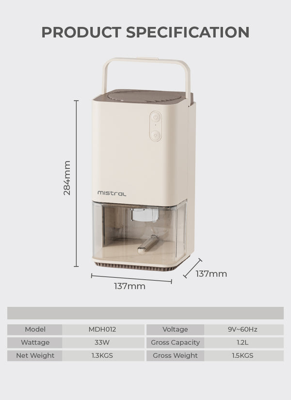 1.2L Tabletop Dehumidifier Specification