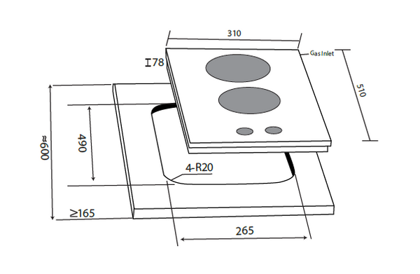 30cm 2 Zone Glass Gas Hob Specification