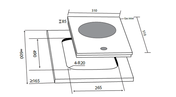 30cm 1 Zone Glass Gas Hob Specification