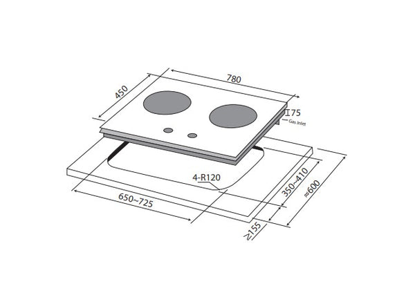 78cm 2 Burner Glass Gas Hob Specification