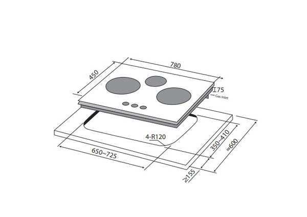 78cm 3 Burner Glass Gas Hob Specification