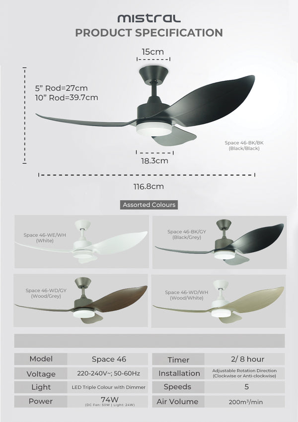 46” Ceiling Fan Specification