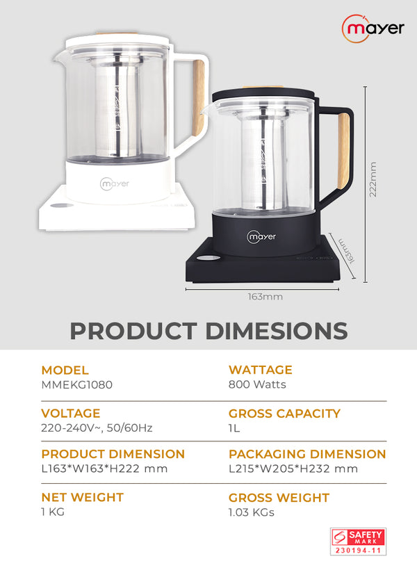 1L Electric Glass Kettle Specification