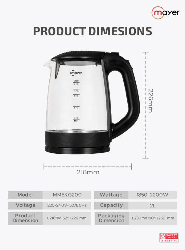 2L Electric Glass Kettle Specification